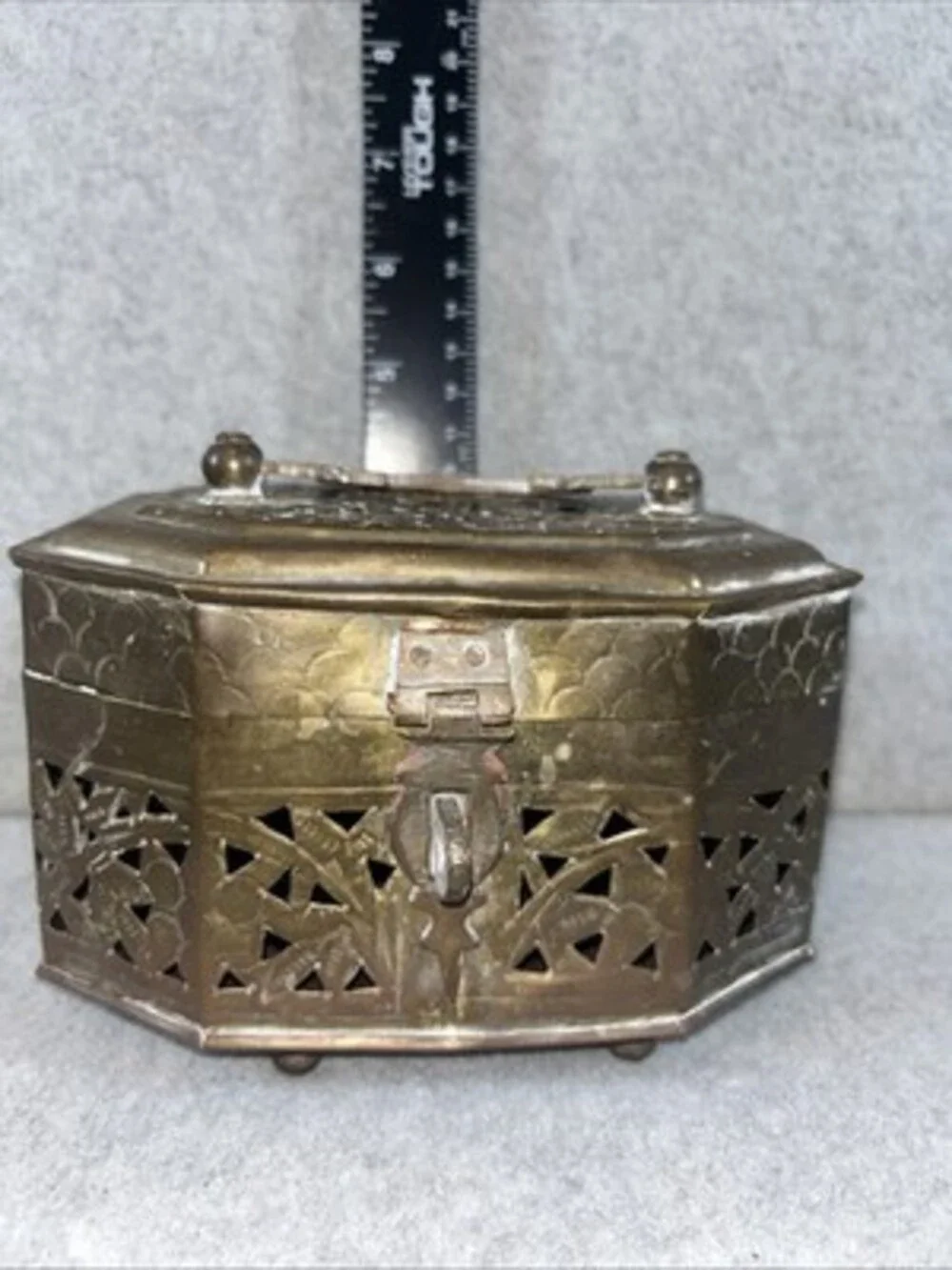 Brass Octagonal Latched Cricket Jewelry Box unpolished 5.5”x 4” Made In India